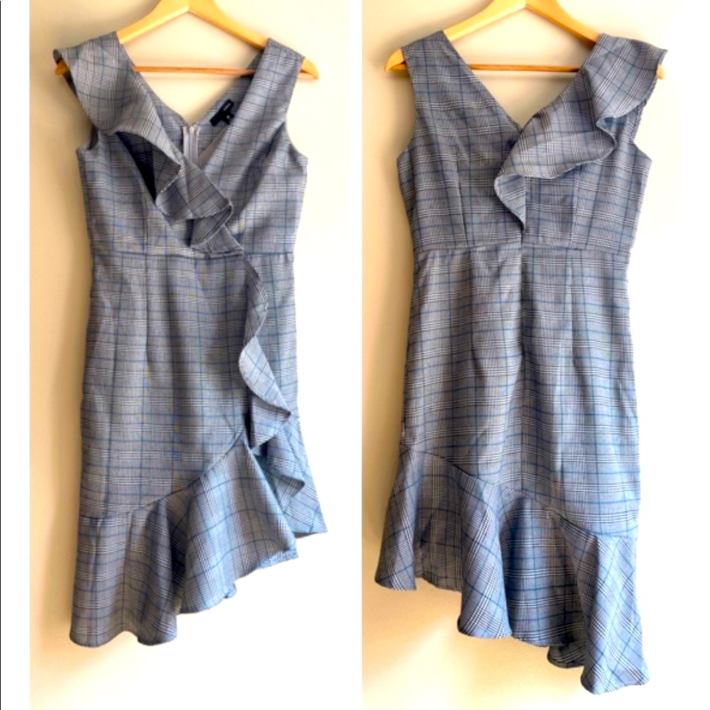 Grey plaid ruffle flounce sleeveless slim wear to work grey NWT XS AQUA high low